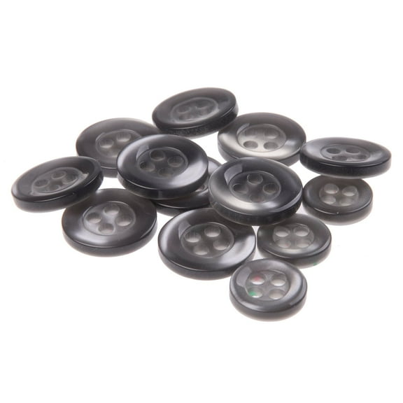 Mibo Buttons & Accessories Polyester Shirt - 4 Hole Imitation Trochus Shell (Front , Sleeve Collar) Combo Pack - 14L(9mm)4pcs / 18L(11mm)10pcs - Grey