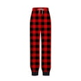thumbnail image 5 of Fengqque Womens Casual Checkered Pants Elastic Drawstring Waist Comfy Loose Legged pants with Pockets Red 10(XL), 5 of 6