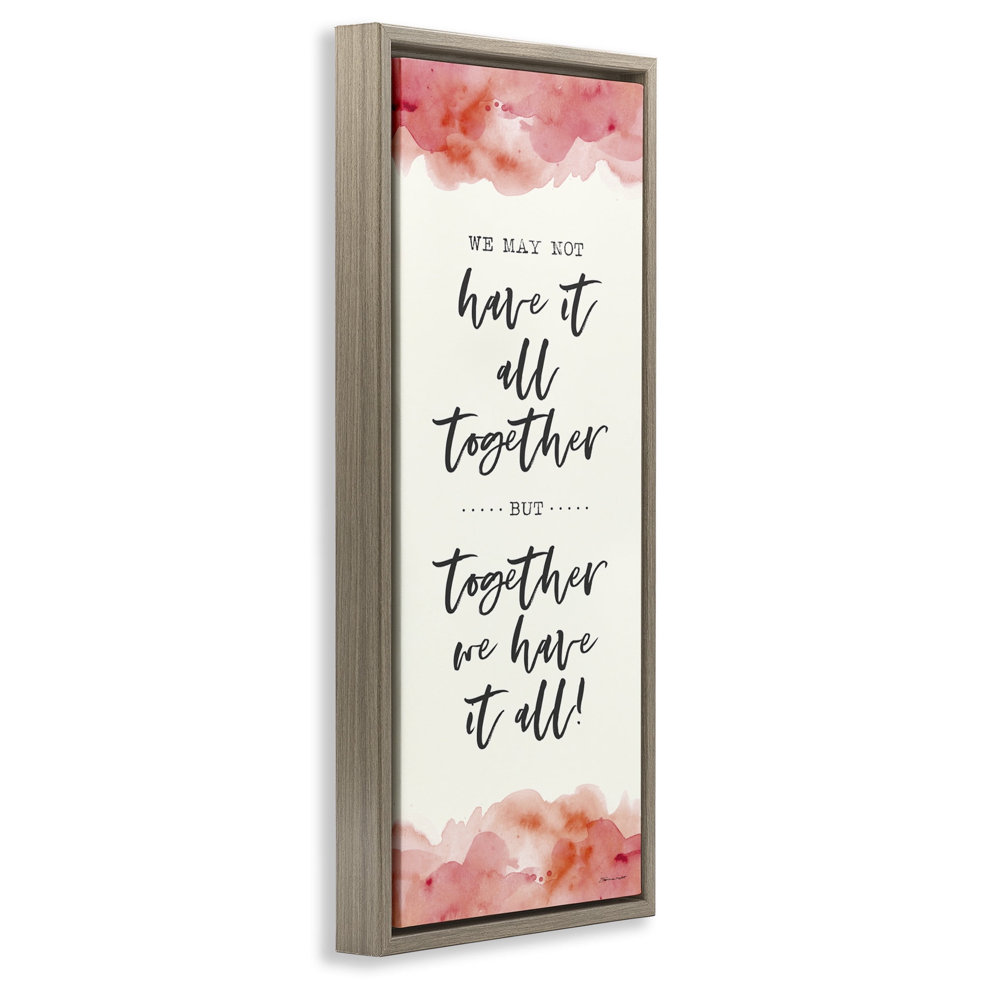 Stupell Industries Romantic Phrase with Blush Watercolor Inspirational Painting Brown Floater Framed Canvas Art Print Wall Art, 11 x 25
