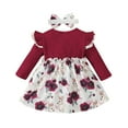 thumbnail image 4 of Odeerbi Infant Girls Long Sleeve Rib Knit Floral Dress Spring Fall Cute Bow Princess Dresses Ruffled Round Neck A-Line Dress Infant Girls Clothes, 4 of 9