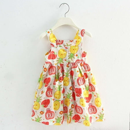 

QIPOPIQ Girls Clothes Clearance Summer Baby Sleeveless Sling Pocket Dress Colorful Fruit Print Childrens Clothing