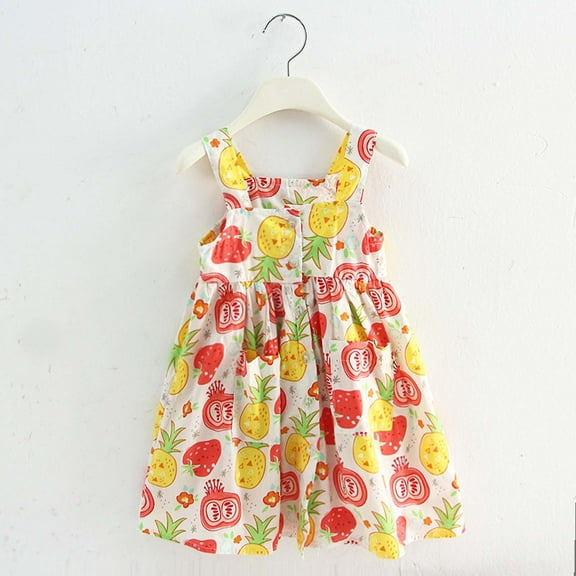 XMMSWDLA Toddler Girl Clothes Summer Baby Girls Sleeveless Sling Pocket Dress Colorful Fruit Print Children's Clothing