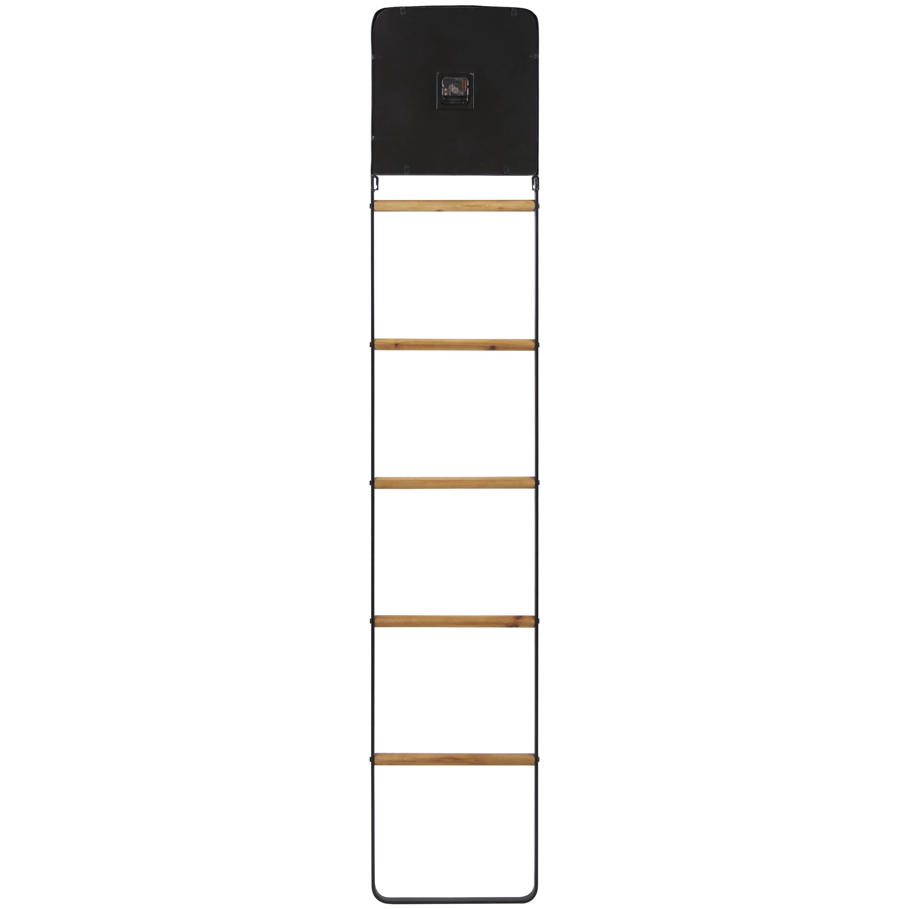 DecMode 14" x 88" Black Metal 5 Rack Ladder with Clock, 1-Piece