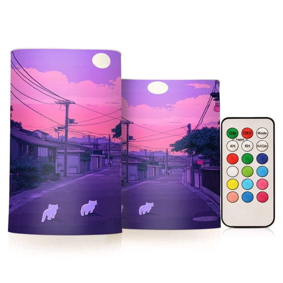Yayeee Flameless Candles with Remote Flickering Battery Operated Multi Color Changing, White Cat Walking