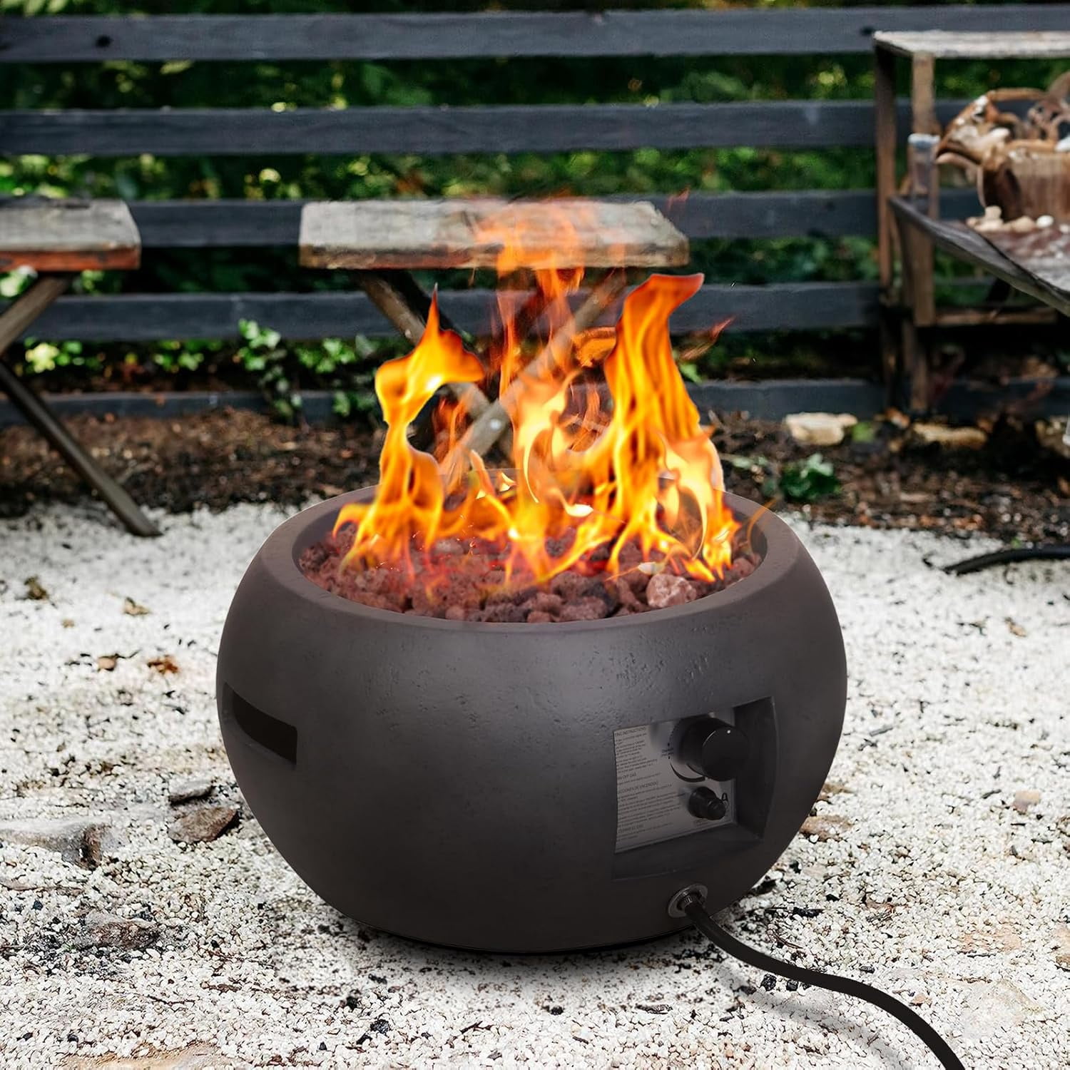 Afterglow TerraFab 22" Round 40,000 Btu Propane Fire Pit for Outdoor Patio Garden Backyard Decking Décor, Weather Resistant Cover and Lava Rocks Included, CSA Certificated, Dark Grey