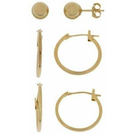 Simply Gold 10kt Yellow Gold 6mm Ball Stud, 16mm Snap Hoop And 18Mm Snap Hoop Earrings Set