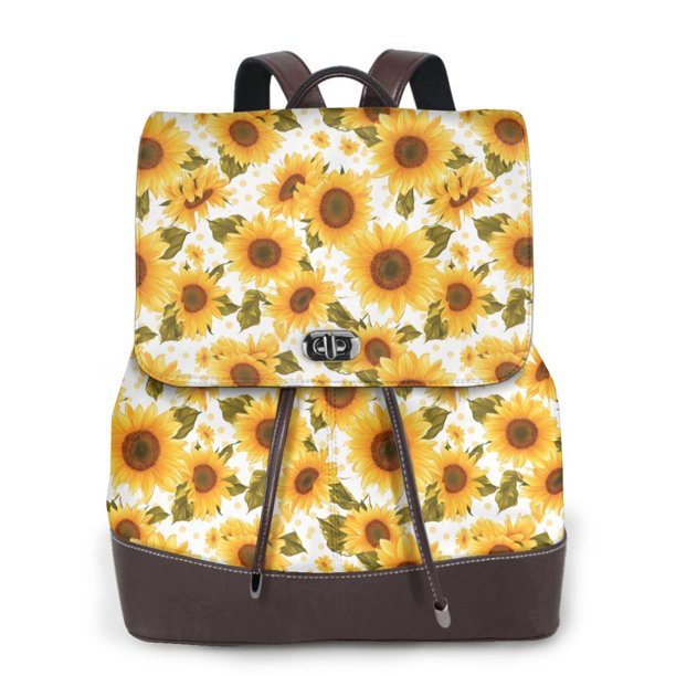 Easygdp Modern Elegant Sunflower Mochila de Cuero para Mujeres, Bolso de Hombro, Bolsos de Mano de Moda para Trabajo y Viajes