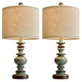 Oneach Farmhouse Retro Green Resin Nightstand Table Lamps Set of 2 for