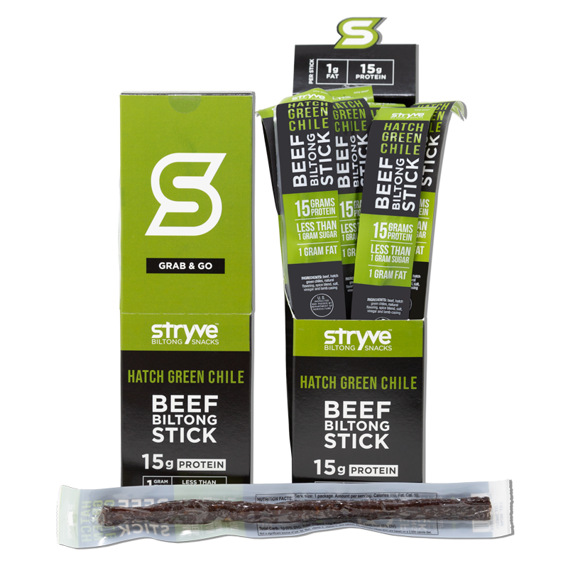 Stryve Beef Biltong Stick Hatch Green Chile Low Fat, Low Carb, Low