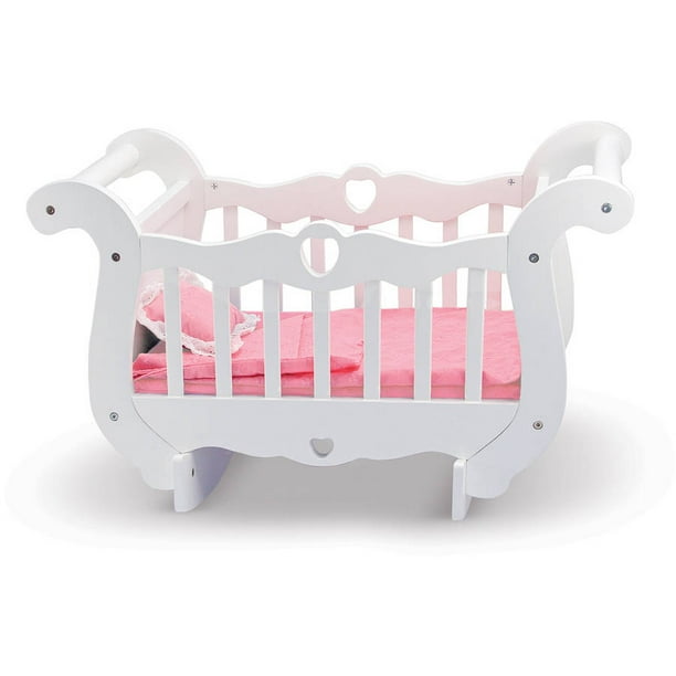 Melissa Doug White Wooden Doll Crib With Bedding 30 X 18 X 16