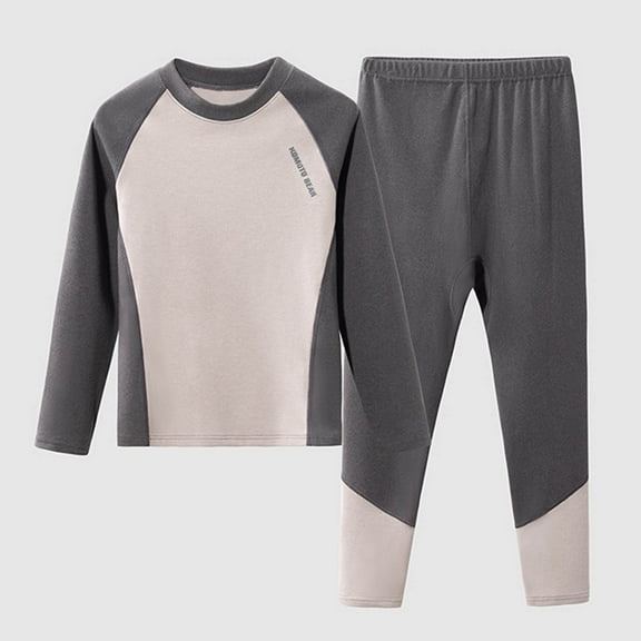 BRGZLK Girls Thermal Underwear Set Long Sleeve Round Neck Homewear Kids Autumn Clothes Pants Warm Loungewear Set Gray 3-4 Years