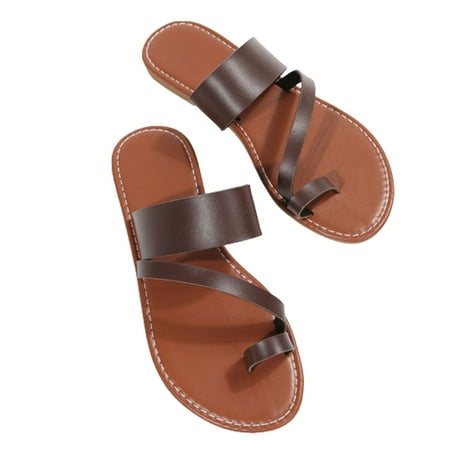 

Funicet Slides for Women Casual Flat Sandals Retro Beach Style Sandals and Slippers Large Size Women s Shoes Coffee 42