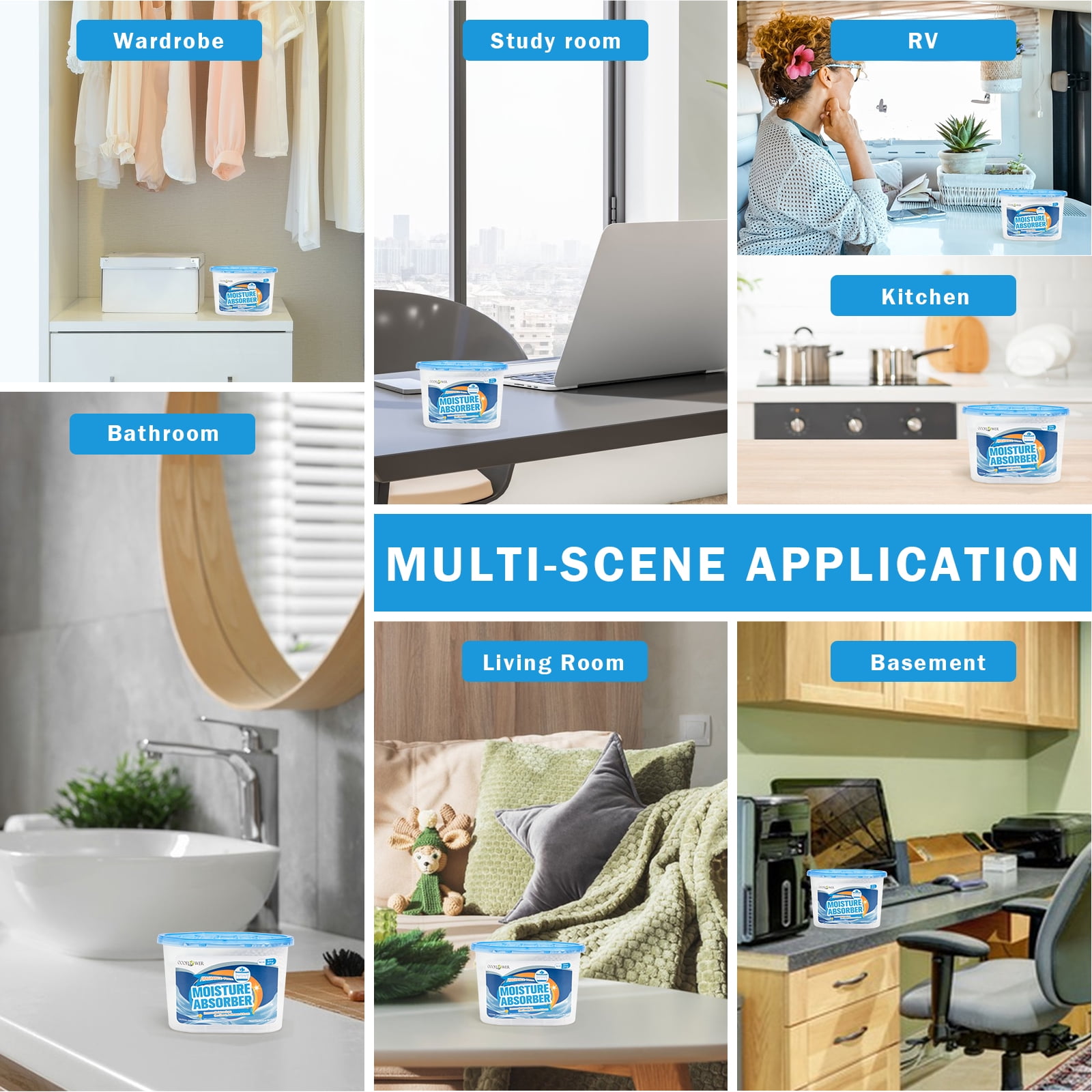 OOOFLOWER Fragrance-Free Dehumidifier Boxes 12 Pack, Portable Moisture Absorber for Bathroom, Closet, Bedroom & Car, No Electricity Required