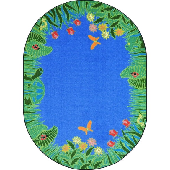 Joy Carpets Kid Essentials Merry Meadows 5'4" x 7'8" Oval Area Rug in Color Blue