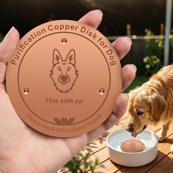 99.9% Pure Copper Pet Water Purification Disk, 3-Point Support Design Copper Water Filter Bowl Disc for Dogs, Cats, Birds, Multi-Pet Use