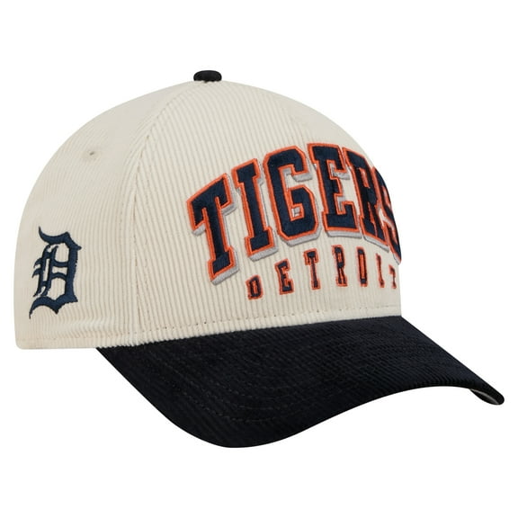 Men's New Era Cream/Navy Detroit Tigers Sided Corduroy 9FORTY A-Frame Adjustable Hat