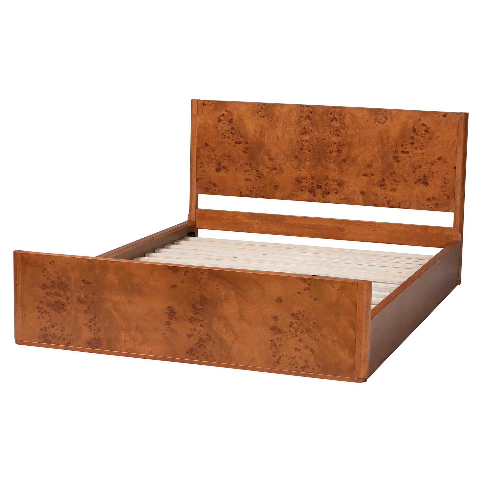 bali & pari Fuentes Modern Platform Bed, Queen, Light Cherry Mappa Burl
