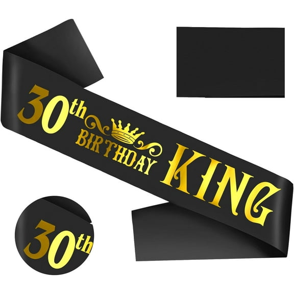 1 pcs 30th Birthday King Sash with Gold Foil - Soft Satin Black 30th Birthday Sash for Men 30th Fabulous Bday Party, Great for Men 30 Bday Gifts Ideas, Large Enough
