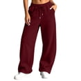 thumbnail image 2 of Chiccall Baggy Wide Leg Sweatpants for Women Elastic Drawstring Waist Pockets Casual Sweat Pants Athleisure Loungewear Trousers, 2 of 7