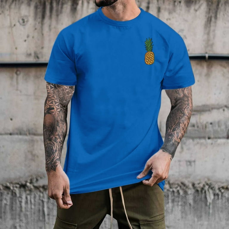 adviicd Men Tops Summer Mens Crewneck Sweatshirts Men Summer Casual Printed  Fashion Round Neck Top Short Sleeve T Shirt Blue 2XL