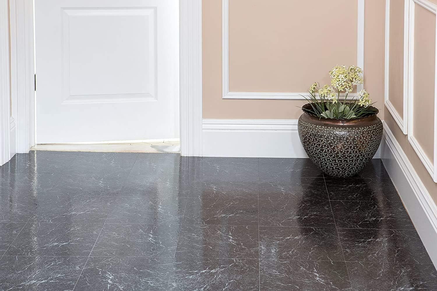 NEXUS Black with White Vein Marble 12x12 Self Adhesive Vinyl Floor Tile - 20 Tiles/20 Sq.Ft., 2 pack