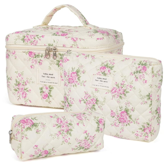 Bolsa de maquillaje Honitty, bolsas acolchadas para cosméticos, diseño floral, juego de 3