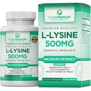 L-Lysine by PurePremium Supplements - Maximum Potency Essential Amino Acid - Non-GMO - 500mg, 200 Tablets