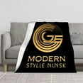 thumbnail image 2 of Durable Soft & Warm Flannel Blanket - Cozy Design for Sofa Travel Bed & Chair - Elegant Intertwined ' G ' & ' S ' Pattern in Gold on Black, 2 of 7