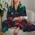thumbnail image 5 of KLL Red And Green Carnation Print Women's Long Sleeve Pajamas with Pants Sleepwear Loungewear 2 Set-Small, 5 of 7