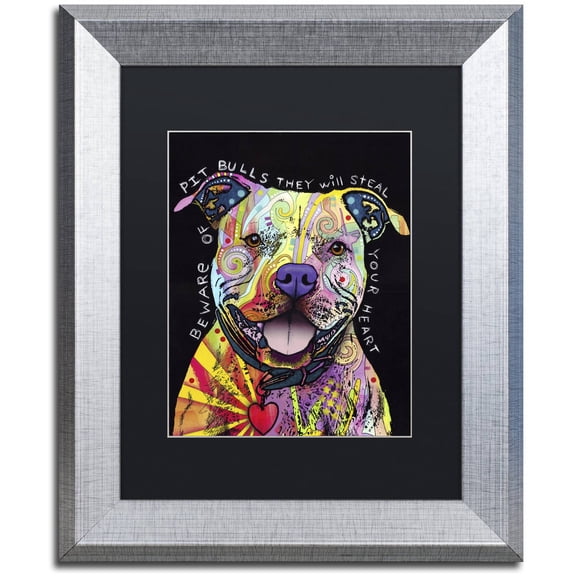 Trademark Fine Art "Beware of Pit Bulls" Canvas Art by Dean Russo, Black Matte, Silver Frame