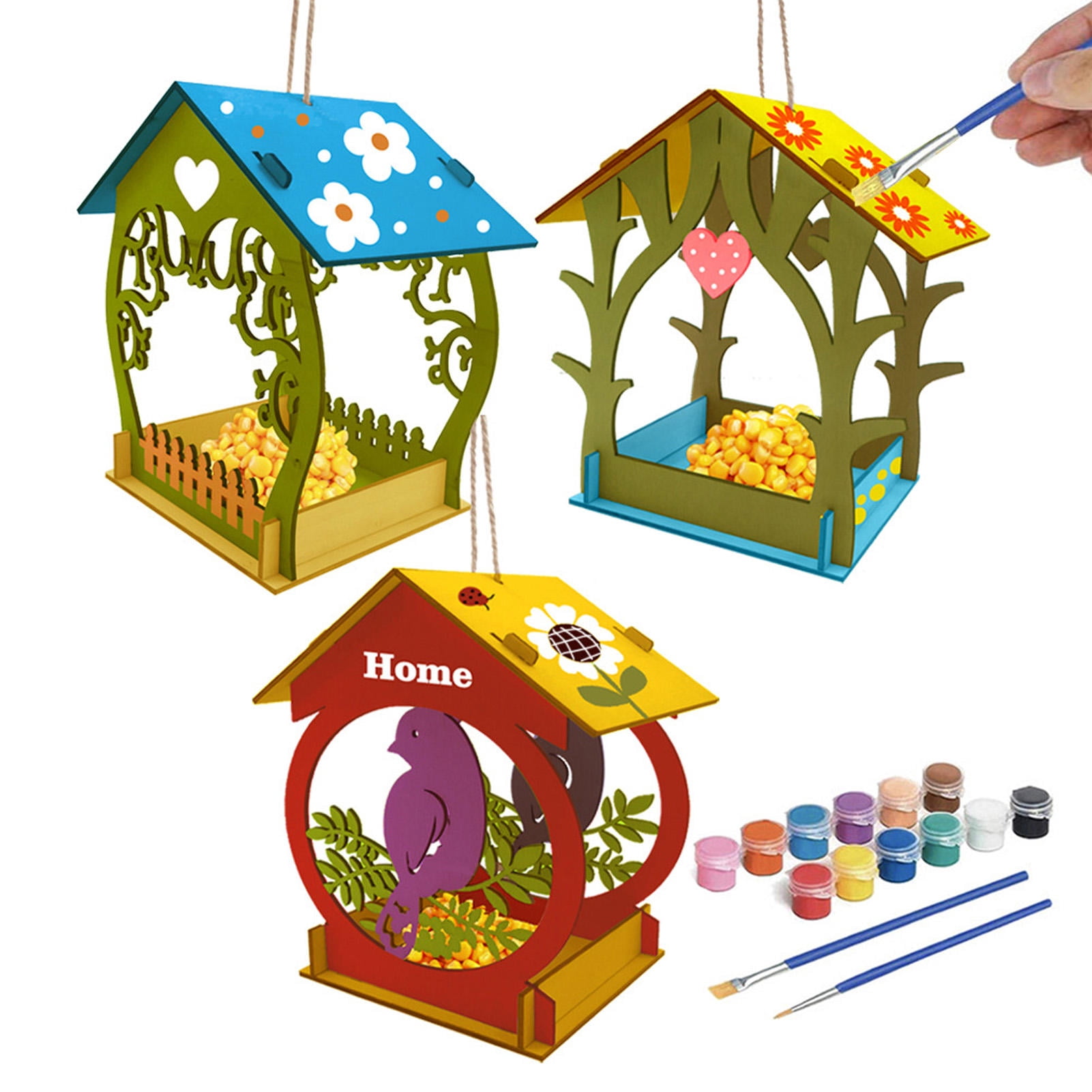 LAZIOEGR DIY Wooden Bird Feeder Kit – Paintable, Hang‑On Birdhouse for Kids, Indoor/Outdoor Use, Holiday Gift Idea