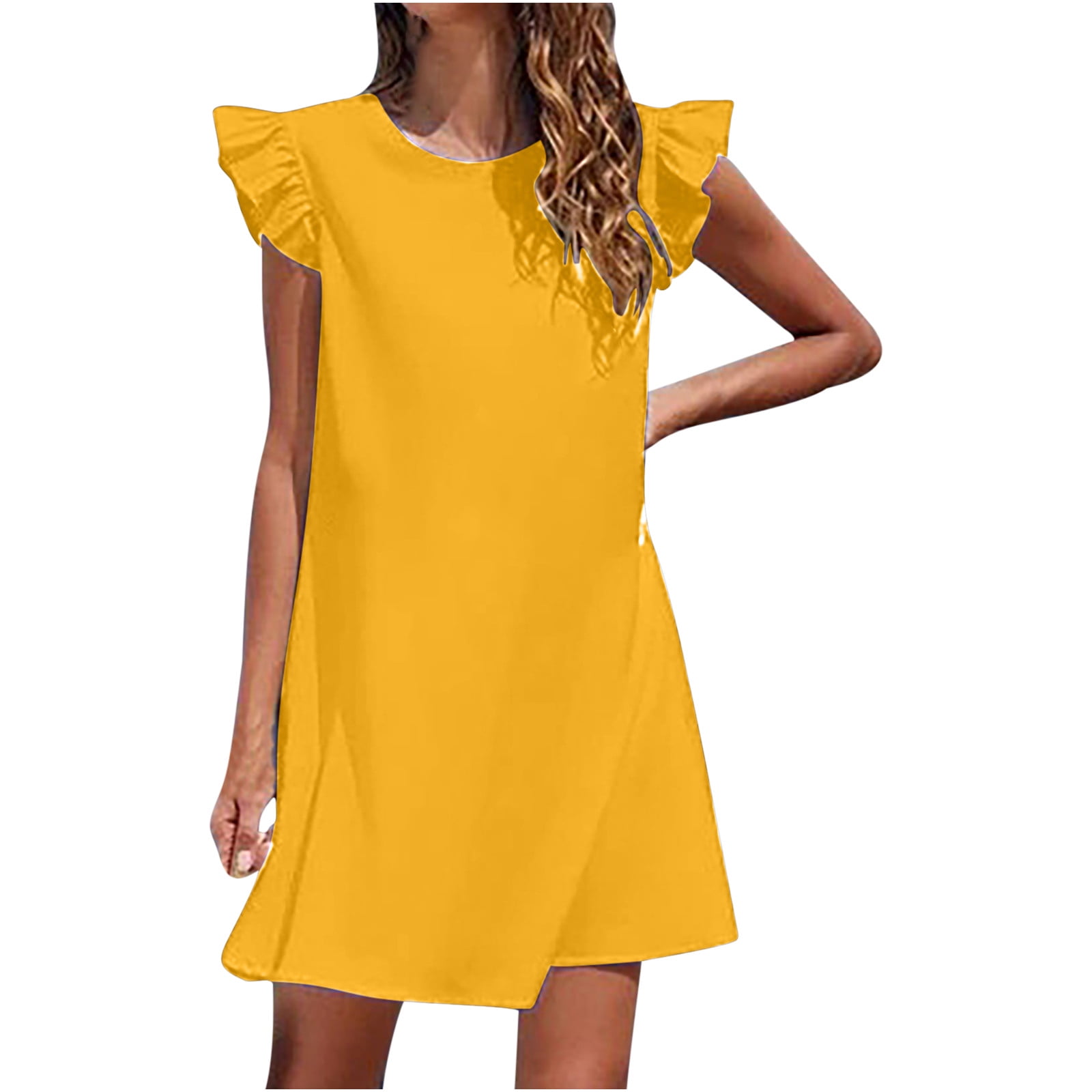 HTNBO Summer Short Ruffle Sleeve Dresses for Women 2023 Plus Size Crew