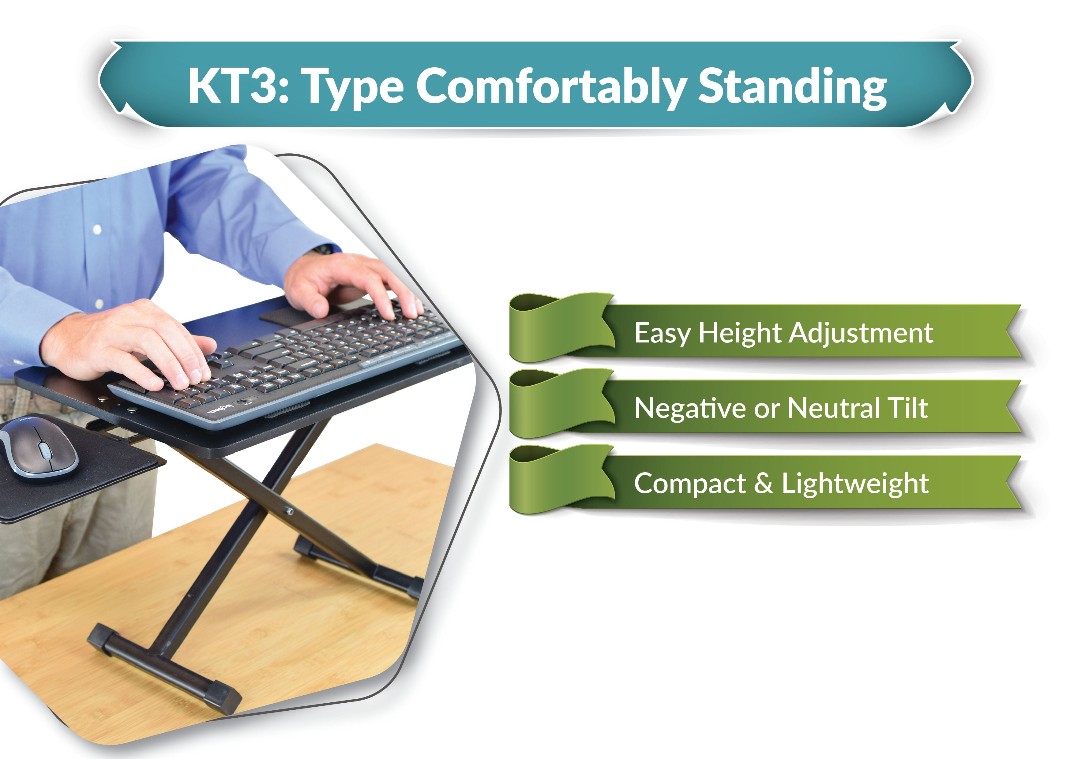 KT3 Ergonomic Computer Keyboard Stand Adjustable Height Angle Negative