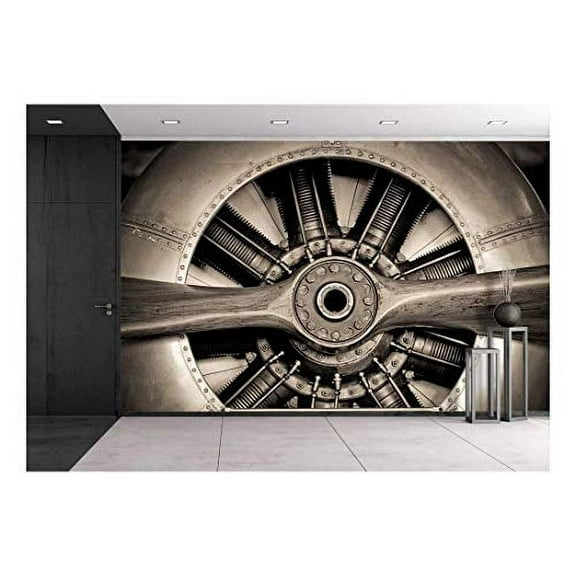 wall26 - Vintage Propeller Aircraft Engine Engineering Closeup - Removable Wall Mural | Self-Adhesive Large Wallpaper - 100x144 inches
