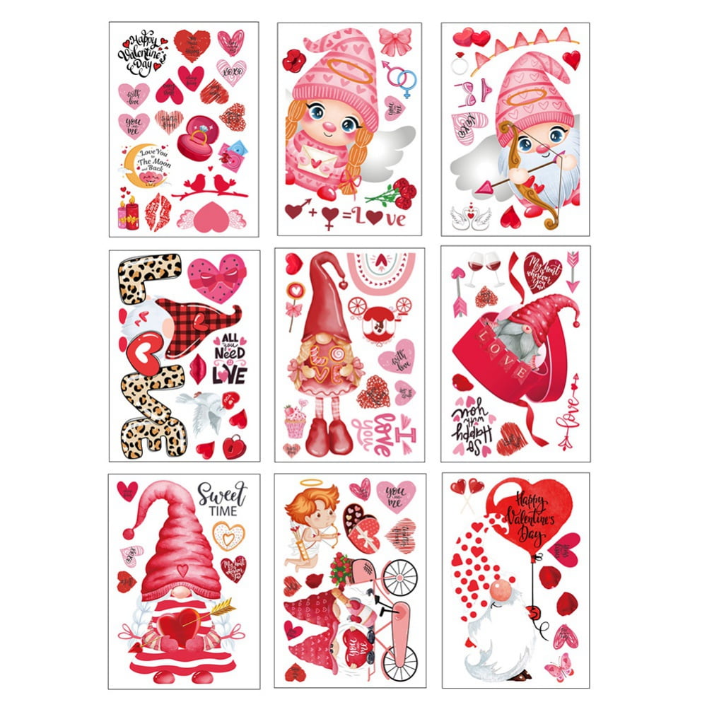 8 Sheets Window Static Clings Stickers Valentine's Day Home Party Decals Decor 