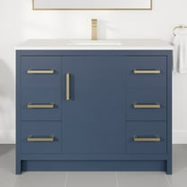 Eviva Curio 42"W x 18"D Dark Blue Bathroom Vanity with White Carrara Quartz Countertop and Undermount Porcelain Sink
