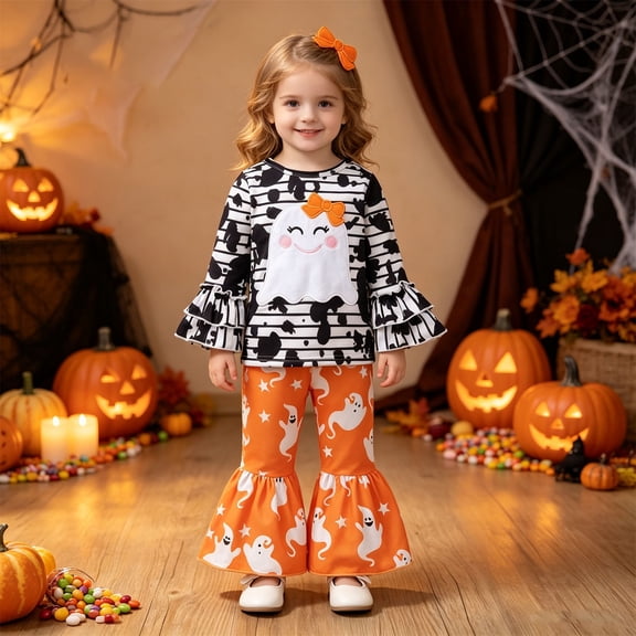 Girls Outfit Ruffle Long Sleeve Ruffle Timeless Winter Breathable Halloween for Girls Jogger Pants Set