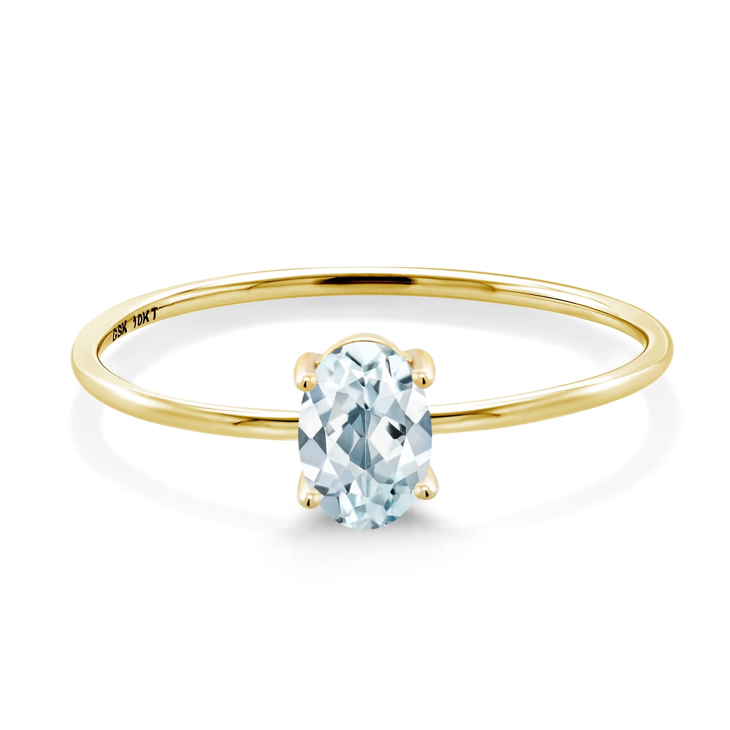 Gem Stone King 10K Yellow Gold Sky Blue Aquamarine Engagement Ring for Women (0.50 Cttw, Oval 6X4MM, Gemstone Birthstone)