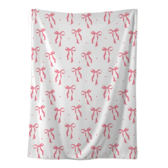 Adorable Pink Bow Flannel Blanket Soft Light Pink Throw Blanket for Gift, Couch, Bed, Nursery Decor, 50"x60" Cozy Fuzzy Blanket