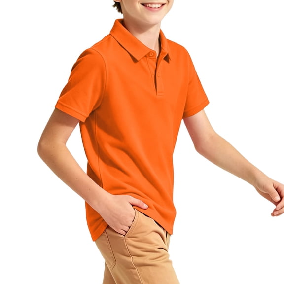 Boys Short Sleeve Polo Shirt Kids Collared School Uniform Top Button Placket Classic Fit Summer Polo
