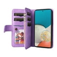 thumbnail image 2 of Zipper Wallet Case for Samsung Galaxy A53 5G Large Capacity Card Slots Holder Magnetic Clasp Cover, Luxury PU Leather Anti-Shock Flip Folio Case with Kickstand Wrist Strap Handbag Protective Ca,Purple, 2 of 7