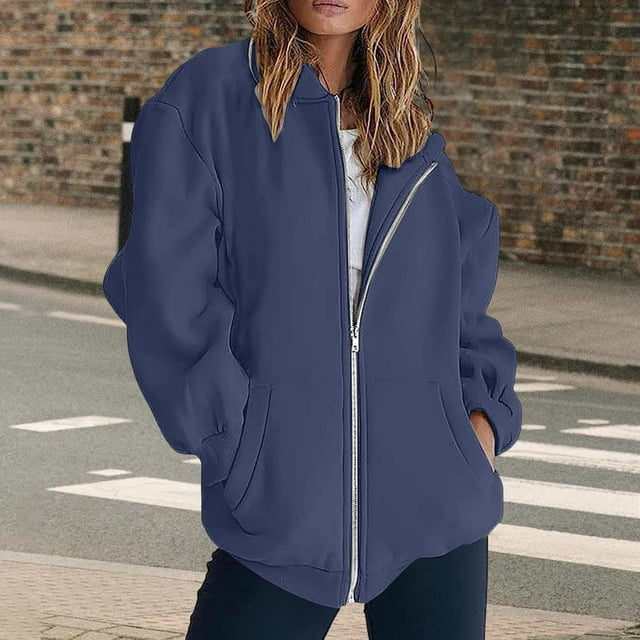 IMENGL Sweatshirt jacket long sleeve solid color, Blue L, Size M-3XL