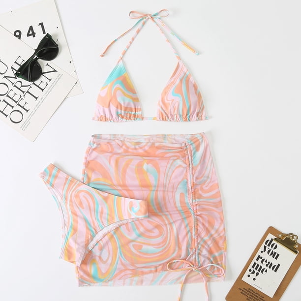 Conjunto de bikini de 3 piezas con falda Tie Dye String Tanga Traje de baño Mujer Traje de baño Mujer Ropa de playa Swim Lady Summer Tan Jianjun unisex
