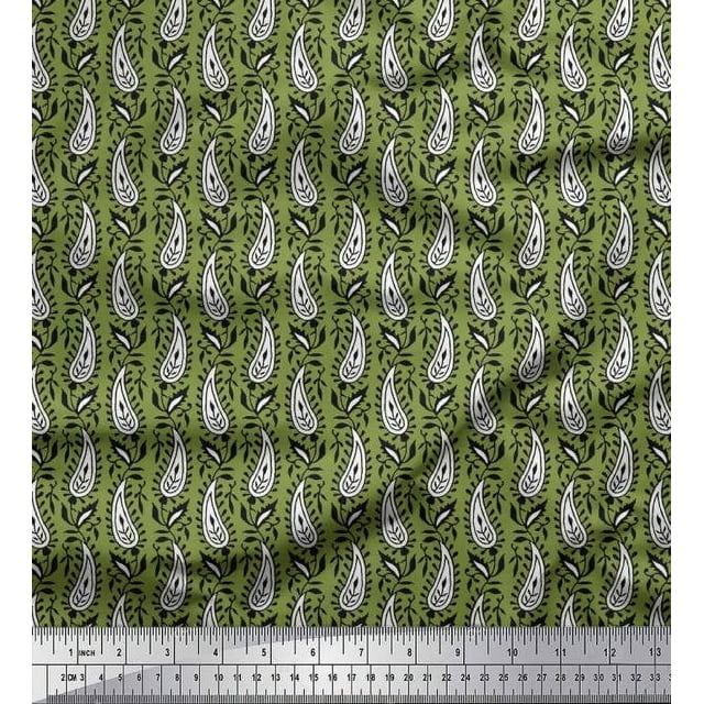 Soimoi Silk Fabric Leaves & Paisley Block Decor Fabric Printed Yard 42 Inch Wide