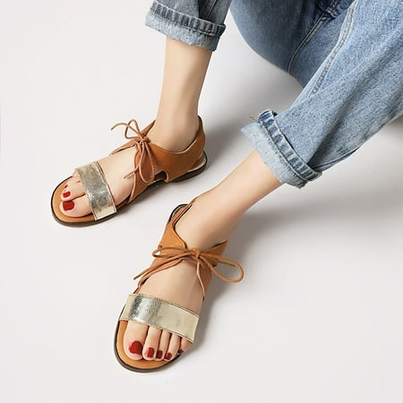 

EQWLJWE Fashion Solid Color Microfiber Leather Low Heel Ladies Summer Sandals Women s Sandals Holiday Clearance