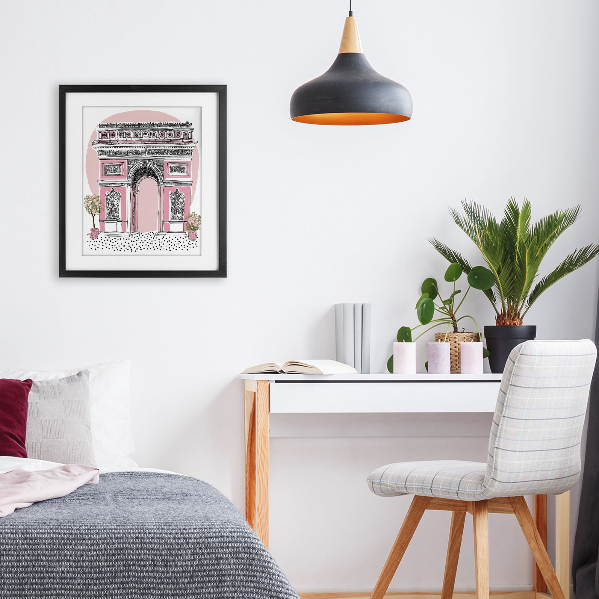 Stupell Industries Pink Neoclassical Archway Black Framed Print Under Glass, design by Jess Stempel