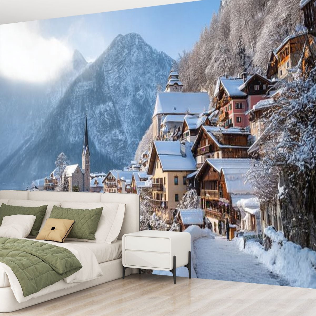 Peel and Stick Wallpaper Classic view Hallstatt winter Salzkammergut Austria Modern Art Wall Mural Decor Self Adhesive and Removable 69in x 98in