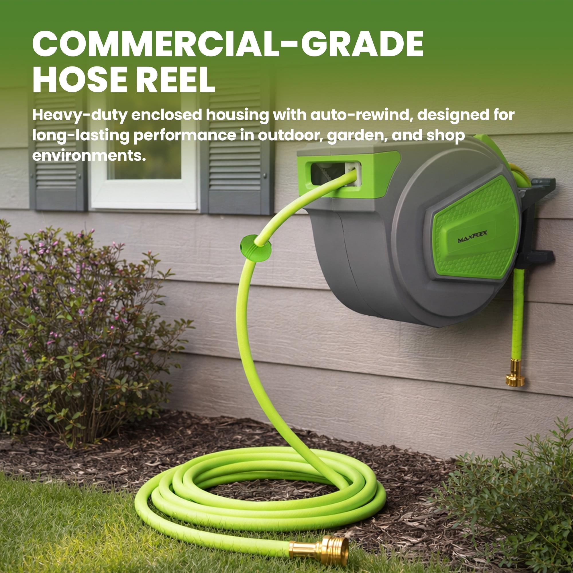 Retractable Water Hose Reel Enclosed Hybrid Polymer 1/2" X 50ft - 7762