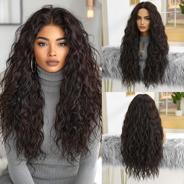 Yanonmyfd 24 Inches Long Wavy Purple Wig for Women Natural Synthetic Hair Heat Resistant Ombre Wigs with Dark Roots for Daily Party Cosplay Wear