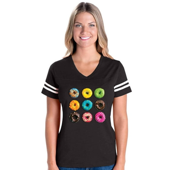 Womens Love Food Donuts Doughnuts Football V-Neck T-Shirt